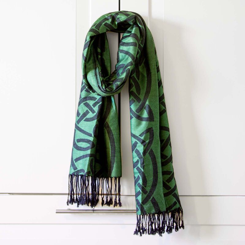 Traditional Pashmina Scarf With Celtic Knotwork Design  Dark Green